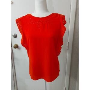 Mystree Orange Embroidered Flutter Sleeve Blouse S Corporate Siren Dopamine Twee